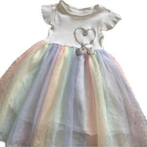Rainbow Tulle Tutu Heart Flutter Sleeve Dress